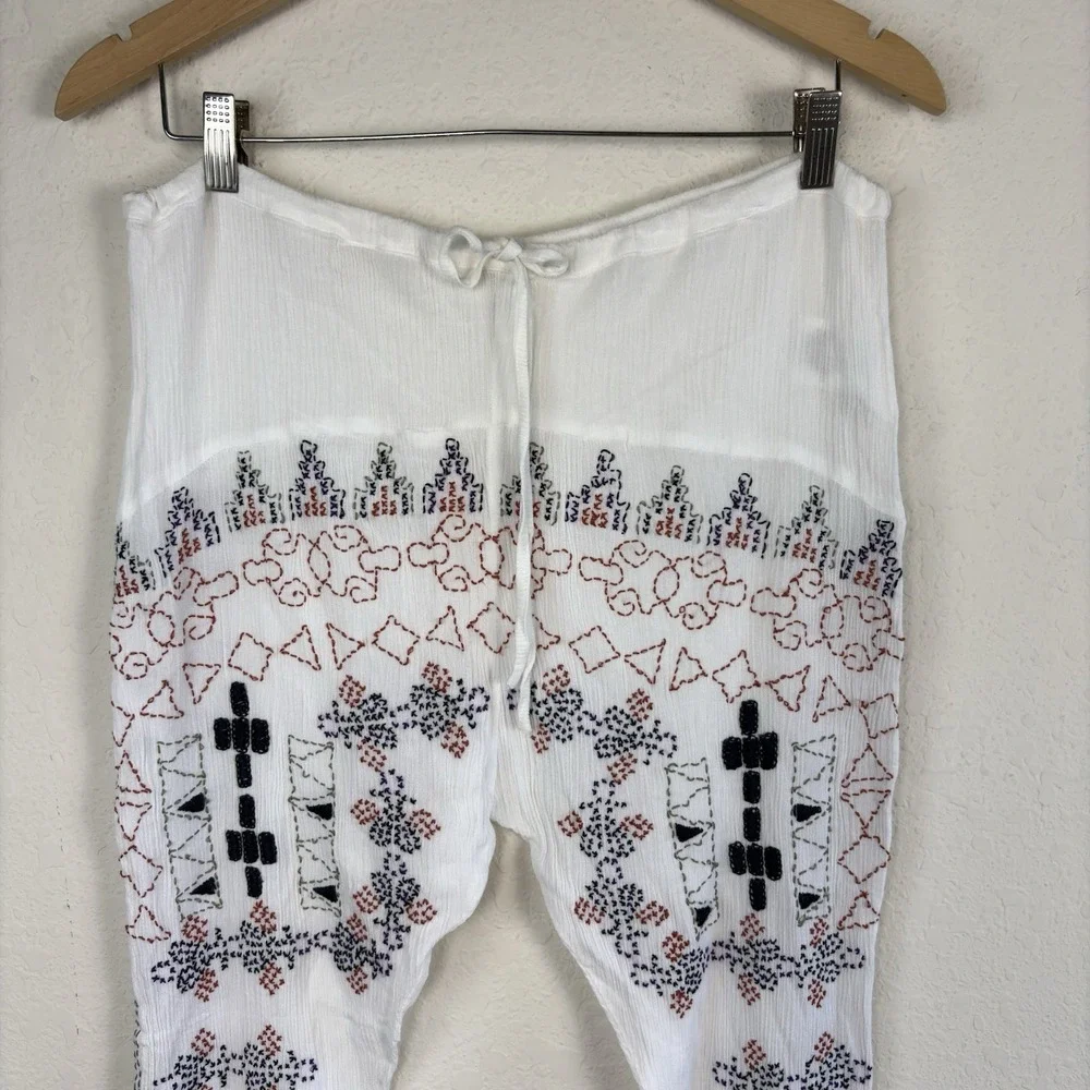 Y2k Free People M Harem Pants Jogger Drawstring Embroidered Gauze Southwestern